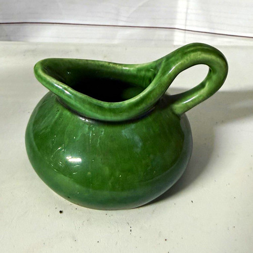 Green glossy ceramic creamer - glossy,